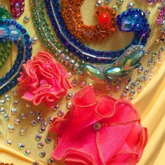 Dress Embellishment by Lynn Lombard Interesting use of multiple textures, shapes and contrasting colors.